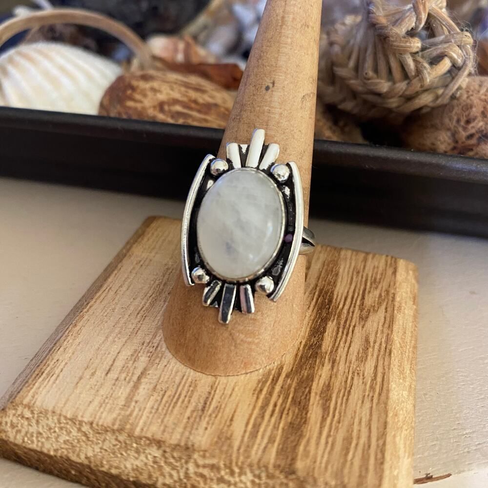 Moonstone Statement Ring Size 9 Sterling Silver Plated